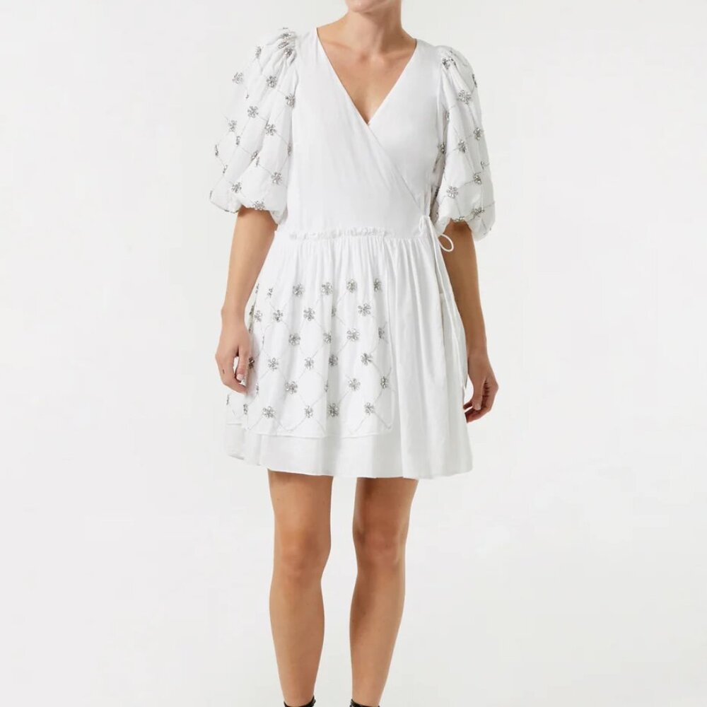 RHODE Lina Dress in White Cotton + Crystals SAMPLE